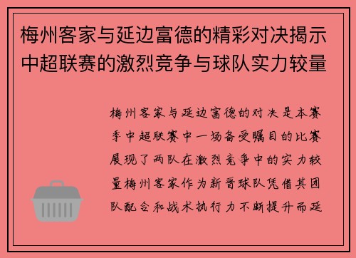 梅州客家与延边富德的精彩对决揭示中超联赛的激烈竞争与球队实力较量