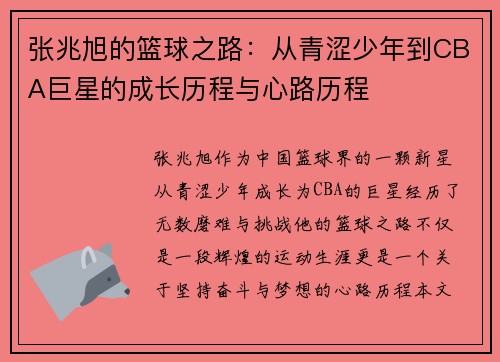 张兆旭的篮球之路：从青涩少年到CBA巨星的成长历程与心路历程